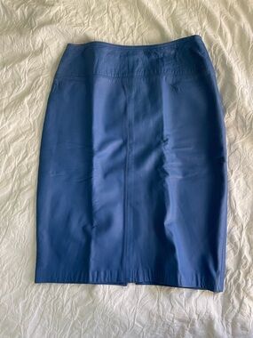 Vintage Blue Leather Knee Length Pencil Skirt Size S